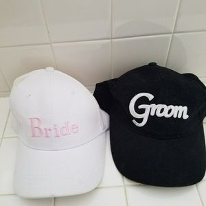 Bride and groom baseball hats
